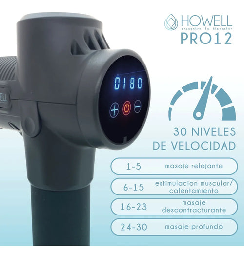 Pistola De Masajes Corporal Howell Pro 12 Masajeador Espalda Color Gris